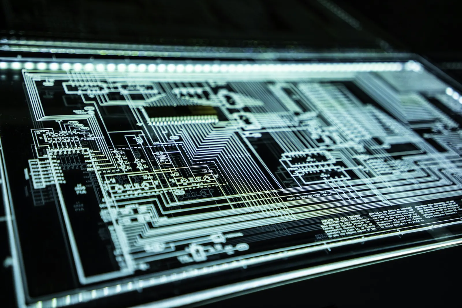Illuminated teal circuit board