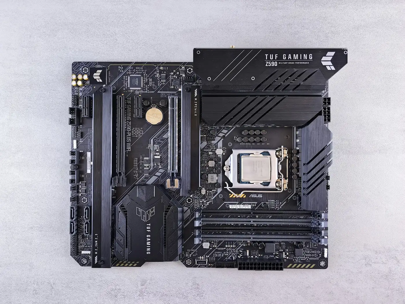 Computer motherboard on a white surface